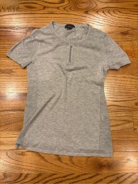 Armani Exchange Heather Gray Short-Sleeve Knit Top with Front Zip